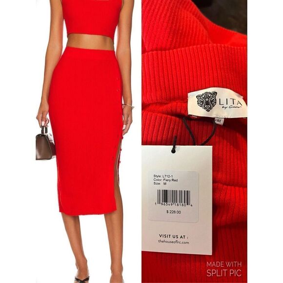 LITA by Ciara Ribbed Skirt Fiery Red Medium - Picture 1 of 5